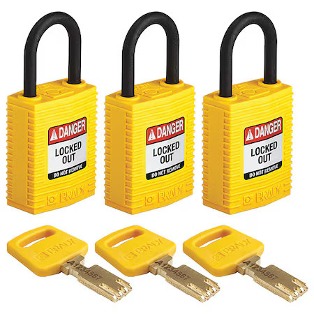 Brady Cpt-Ylw-25Pl-Ka3pk Lockout Padlock, Keyed Alike, Nylon, Yellow, 1 In