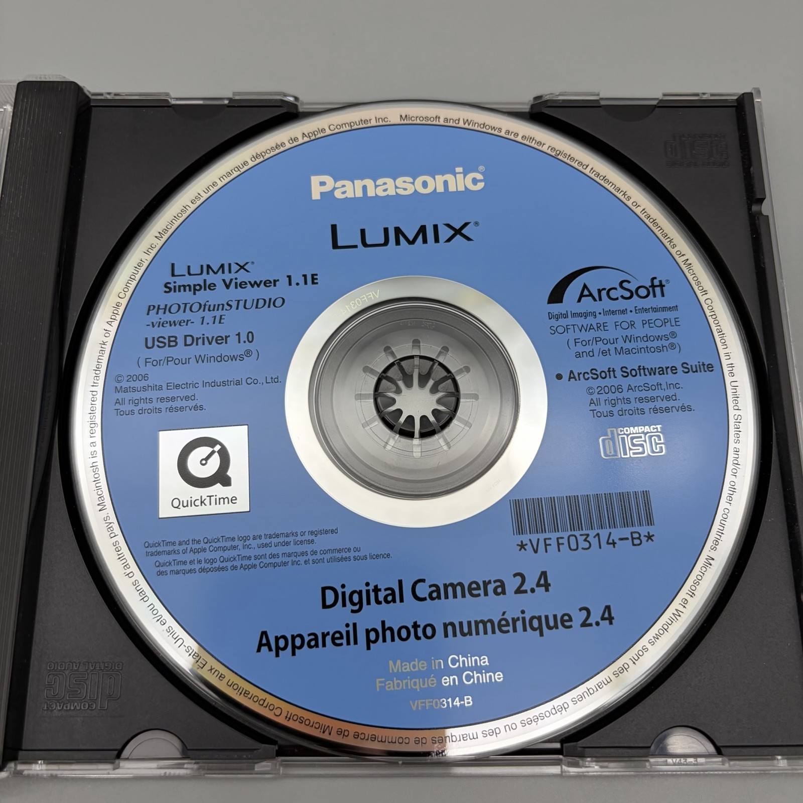2006 Panasonic Lumix Digital Camera 2.4 Photo CD Software ArcSoft Windows & Mac