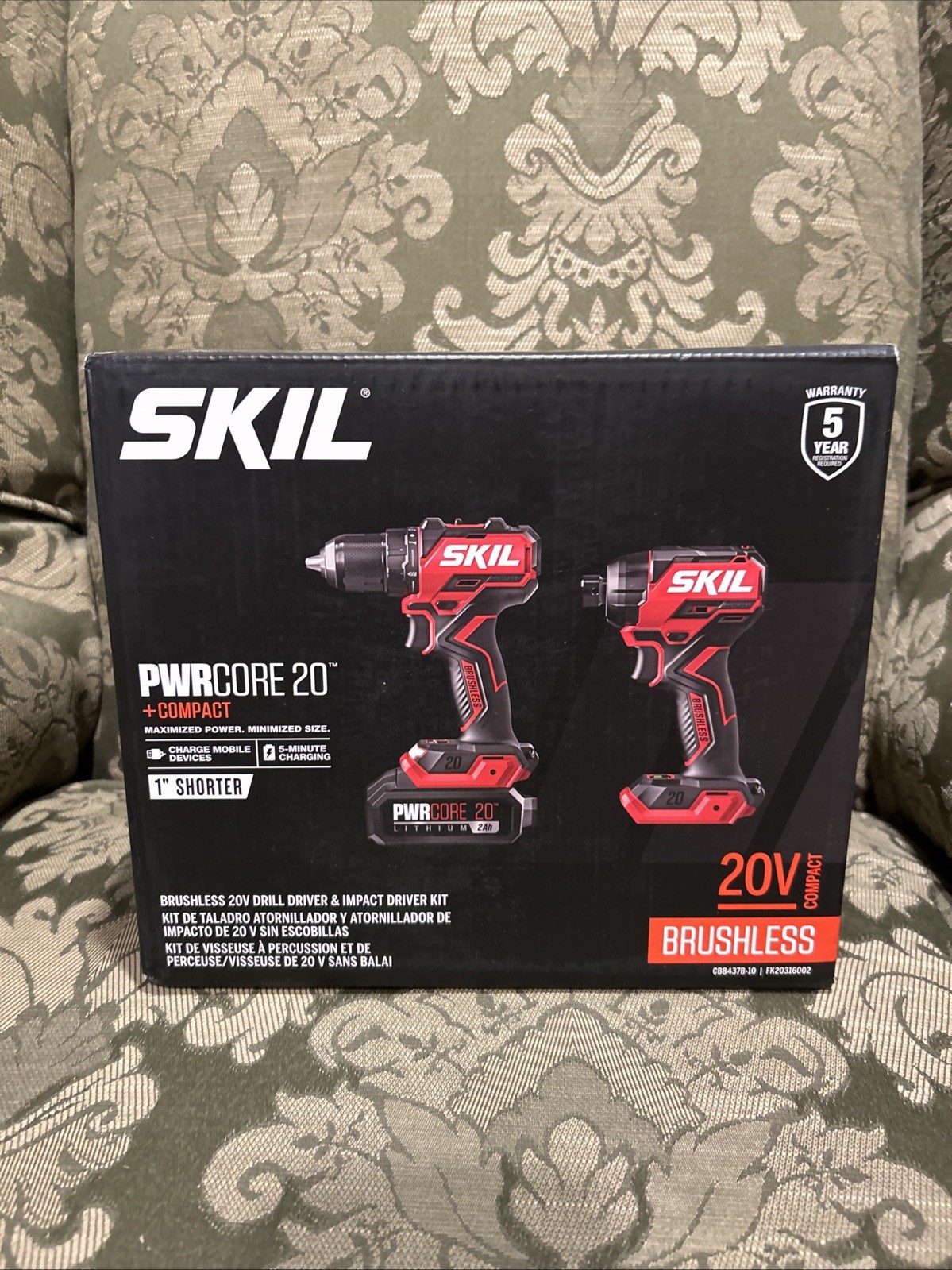 Skil PWR CORE 20V Li-Ion Brushless 1/2" Drill 1/4" Impact Driver Battery Charger