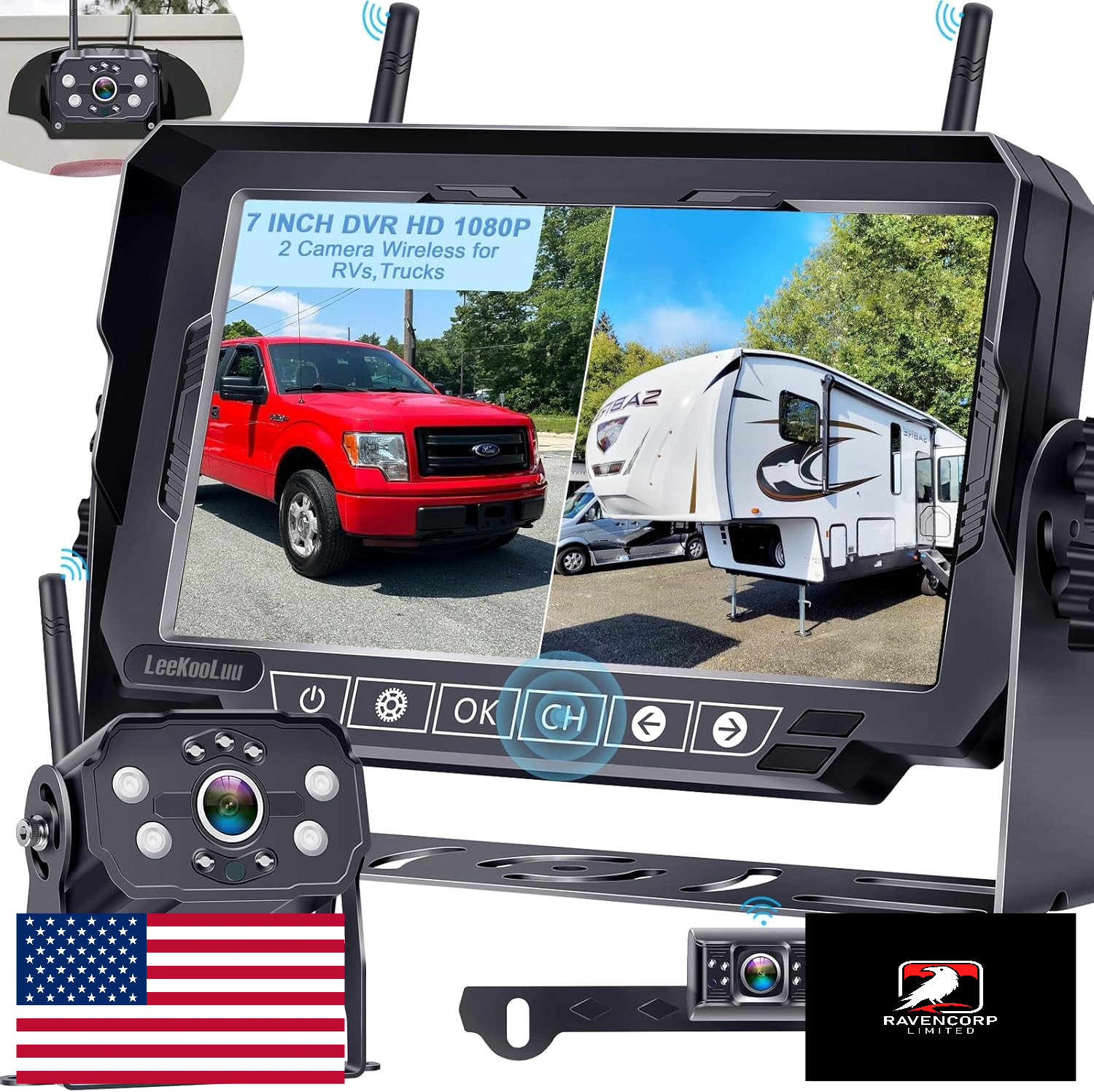 Furrion Pre-Wired RV Dual Backup Camera Wireless HD 1080P 7" Monitor Night Visio