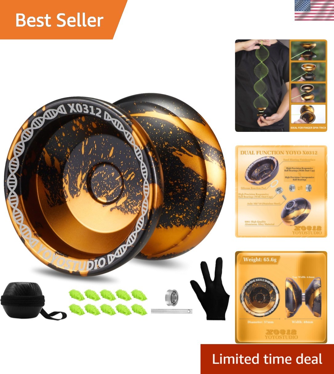 Yoyo Professional Responsive Yoyo X0312 for Kids Beginner, Dual Purpose Finge...