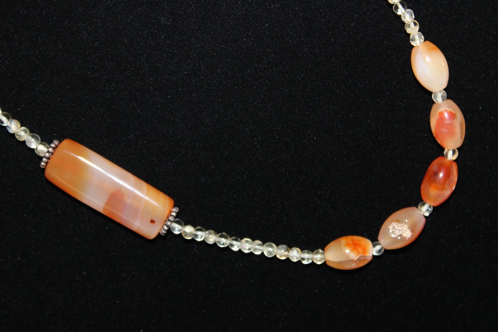 Jasper Stone Cluster Necklace Agate Quartz Rhinestones