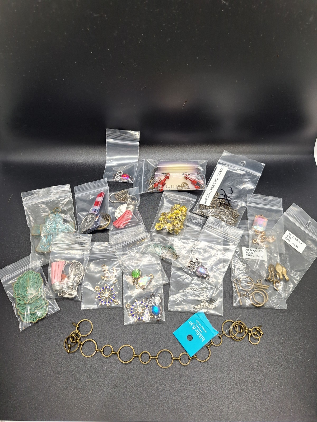 Lot Of Assorted DIY Jewelry Findings Charms, Toggles, Glue On Bails, etc.