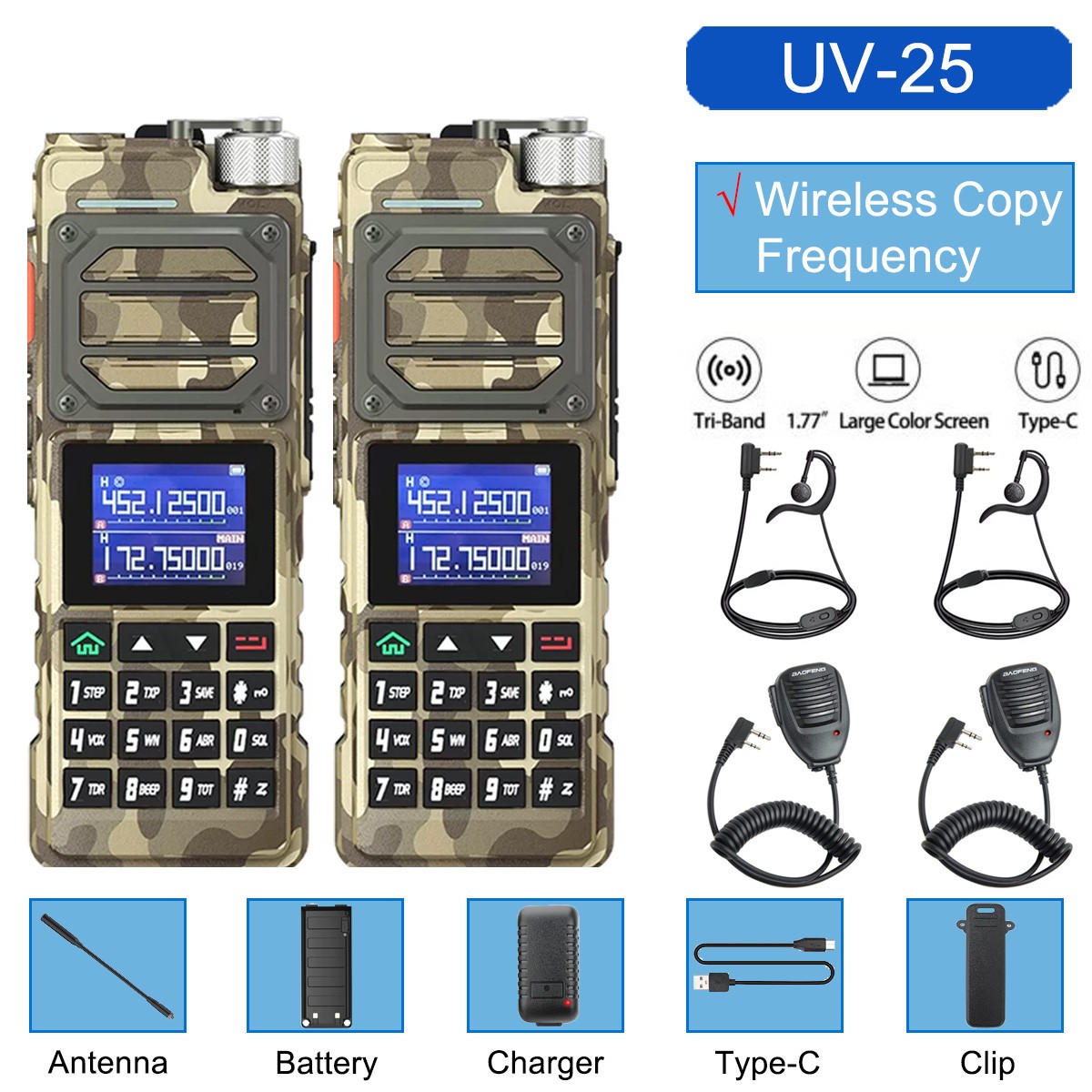 10WATT BAOFENG UV-25 FM WALKIE TALKIE LONG RANGE TRI-POWER TWO WAY RADIO&MIC US