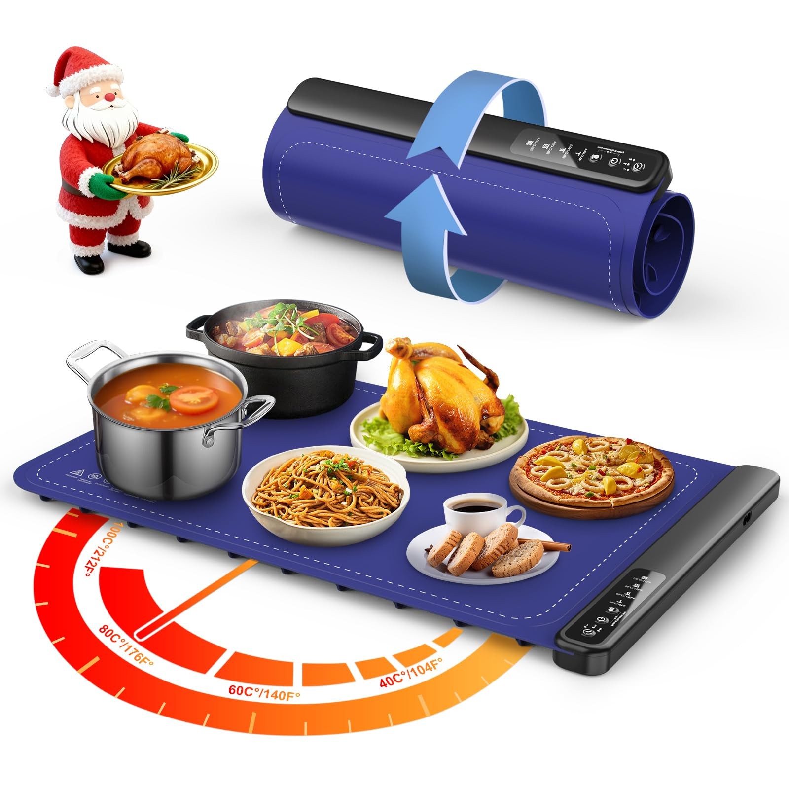 Warming Mat for Food, Food Trays with 4 Temperature Levels 8 XL, Blue