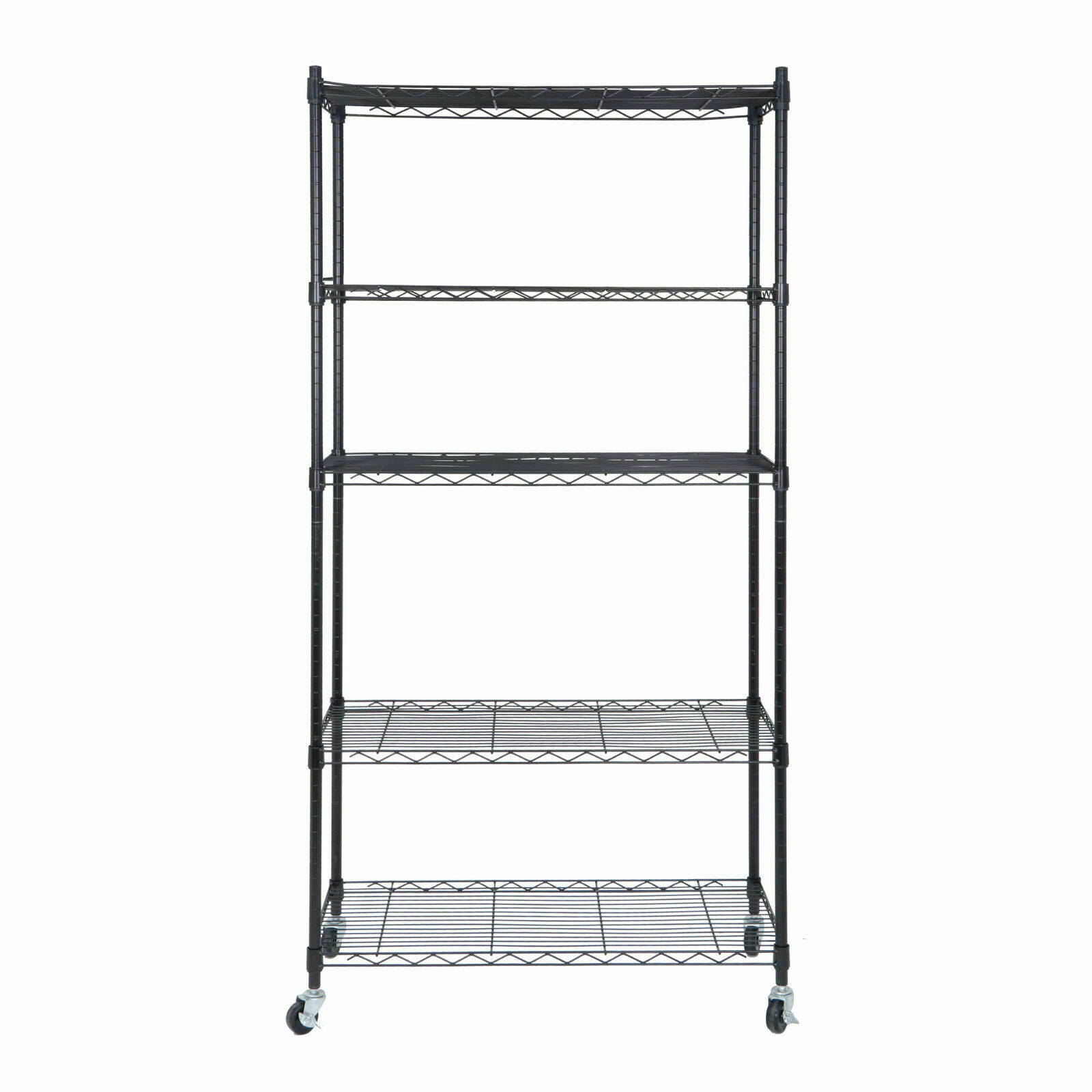 2X 5 Layer Unit Wire Rack Storage Shelf Black Holder Kitchen Display w/ 4 Wheels
