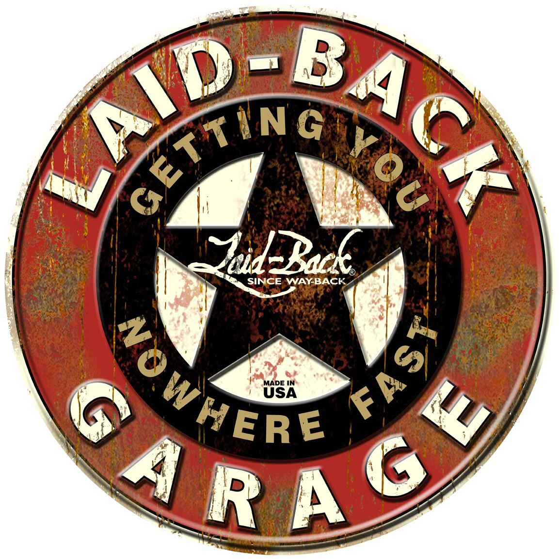 Laid Back Garage Star Embossed Metal Sign * Ships Worldwide & FREE To the USA!