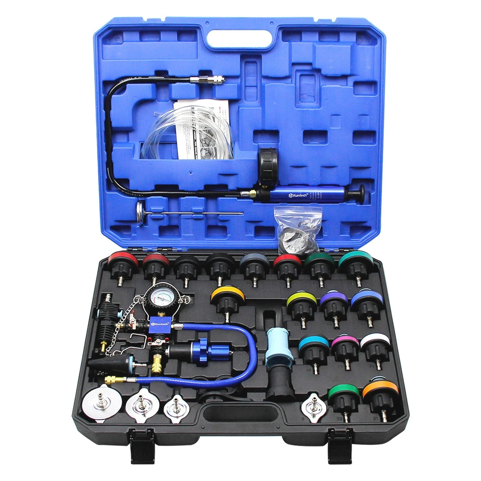 34PCS Radiator Pressure Tester Kit Coolant Vacuum Purge System Refill w/Adapters
