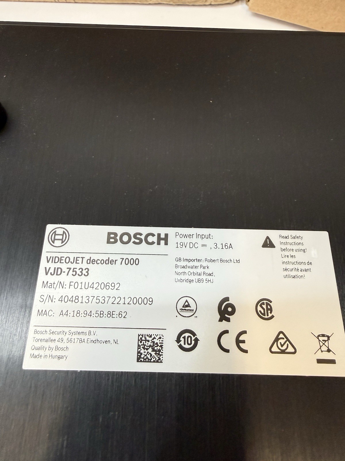 Bosch VIDEOJET decoder 7000 VJD-7533 1CH H.265 UHD IP/Network Decoder
