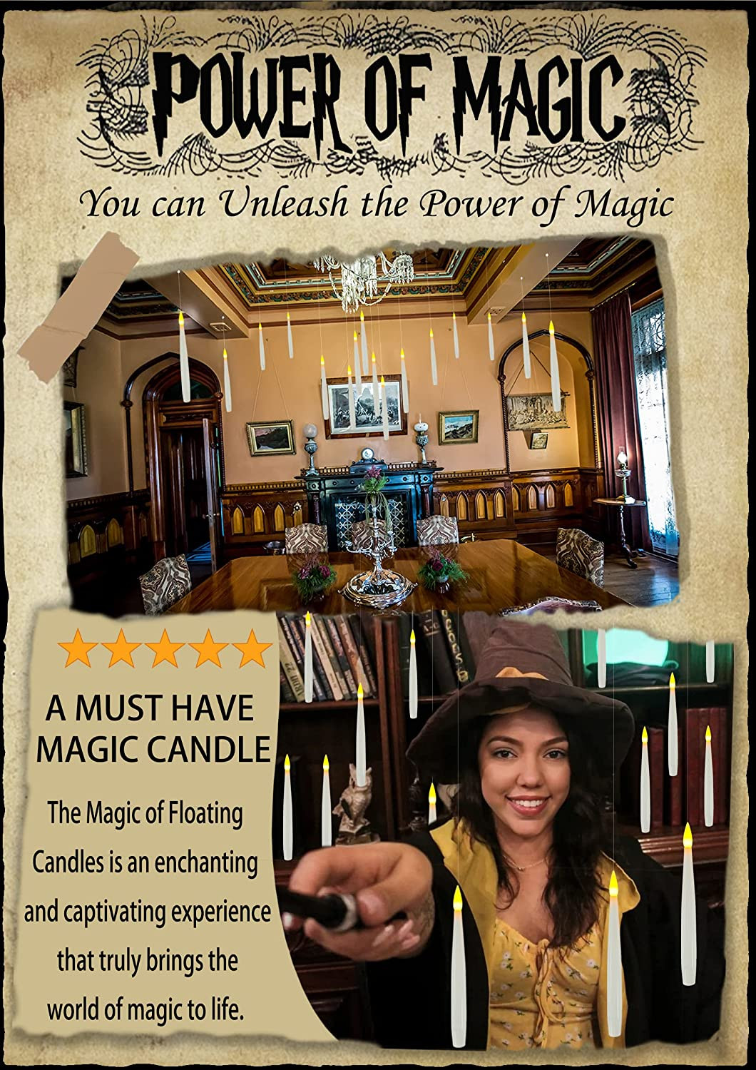 Floating Candles with Wand, 20 Pcs Magic Hanging Candles, Flickering Warm Light
