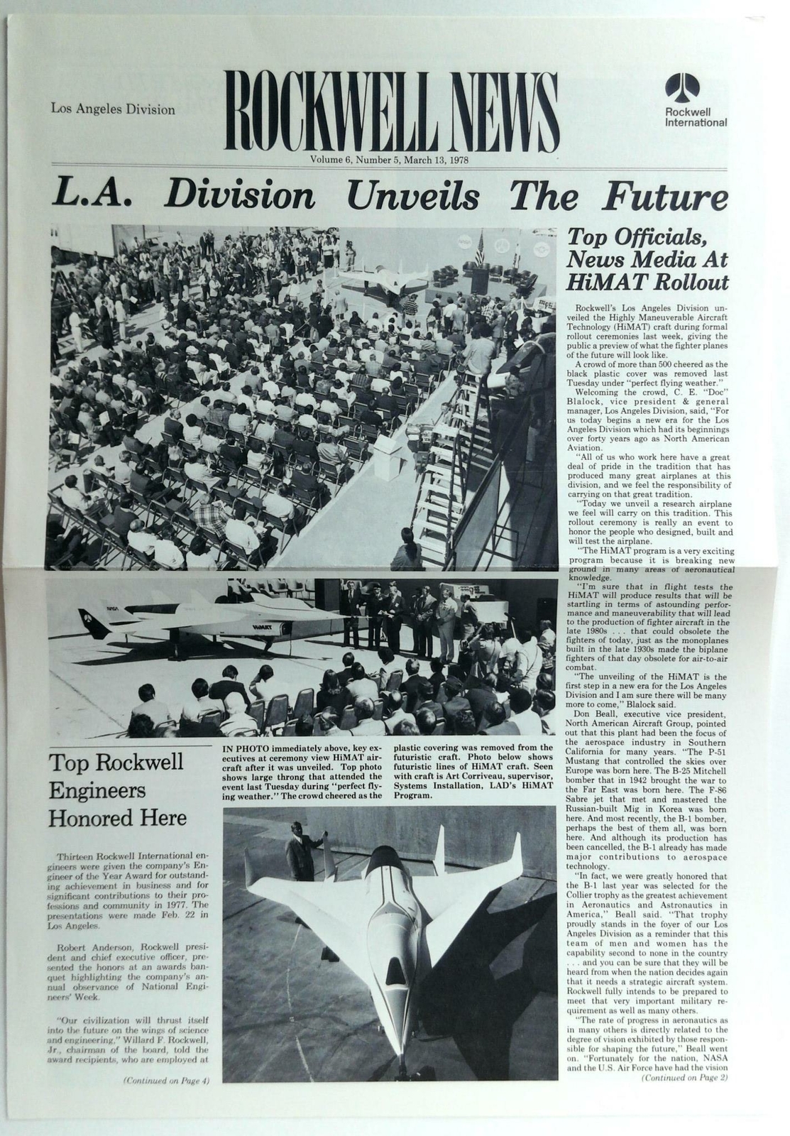 March 13 1978 Los Angeles Div. ROCKWELL INTERNATIONAL NEWS Employee Newsletter