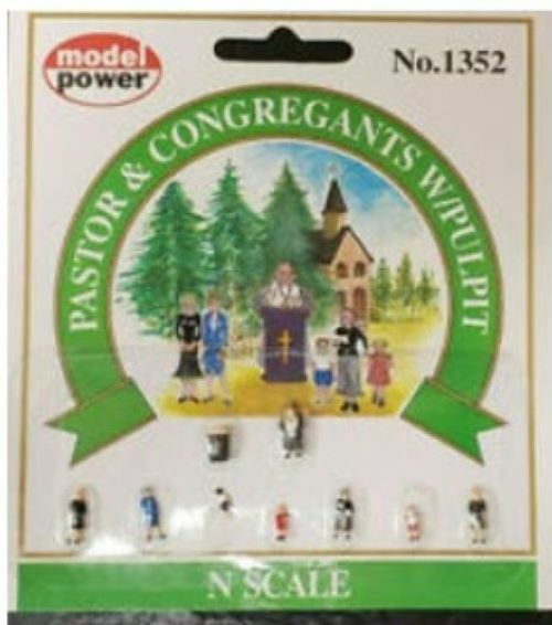 N Scale Model Power Figures PASTOR & CONGREGANTS W/ PULPIT 9 PIECES Item #1352