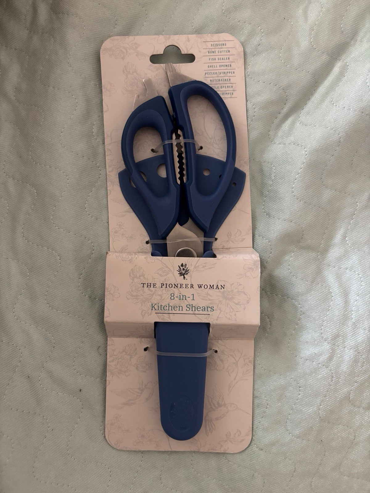 Pioneer Woman 8-in-1 Stainless Steel Serrated Chef Kitchen Shears, Blue