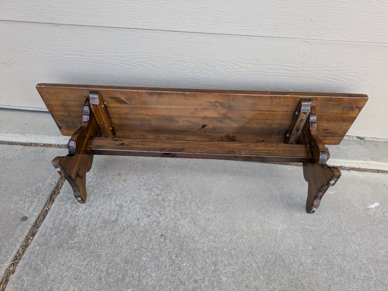 Vintage Ethan Allen Old Tavern Rustic Antiqued Pine Wood Trestle Bench