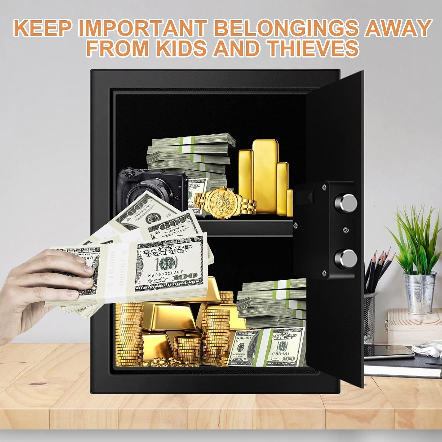 Waterproof 3.3 Cu Ft Digital Safe with Removable Shelf for Valuables & Documents