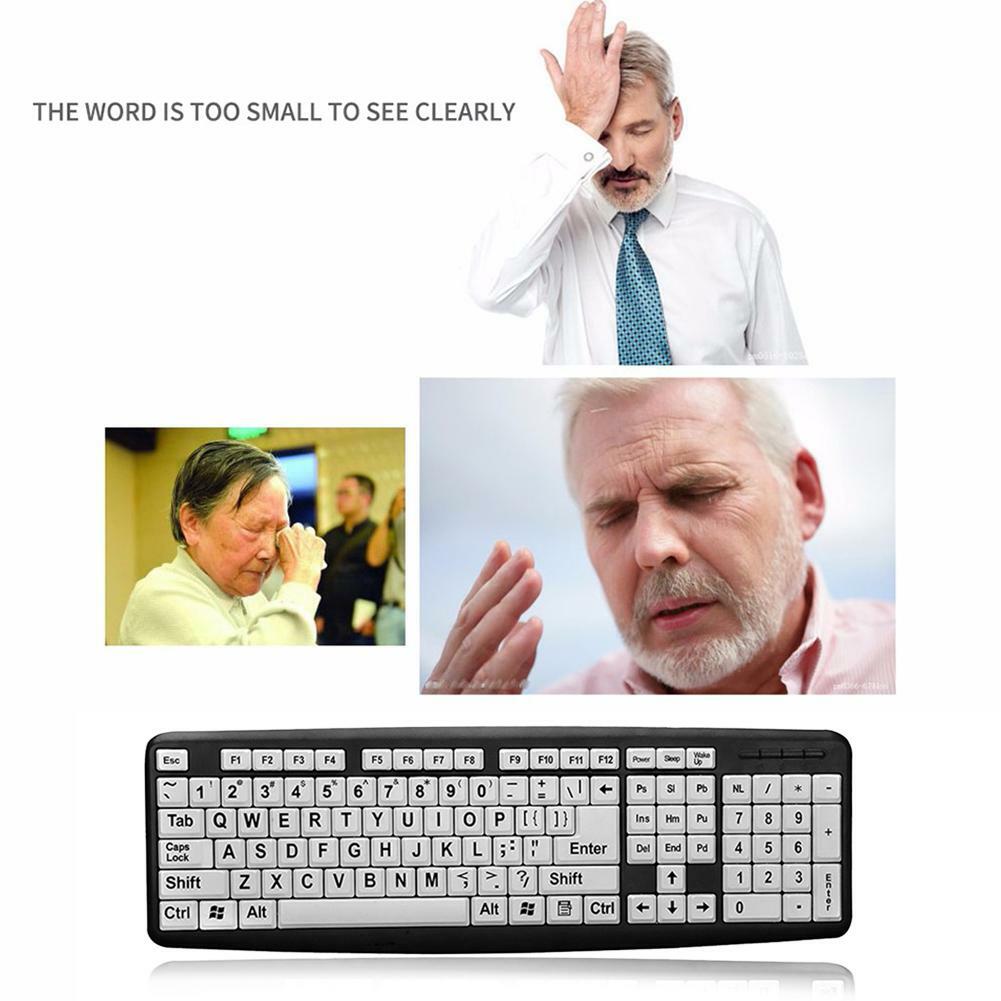 Large Print Wired Keyboard Desktop Laptops USB Seniors Elderly Visually Impaired