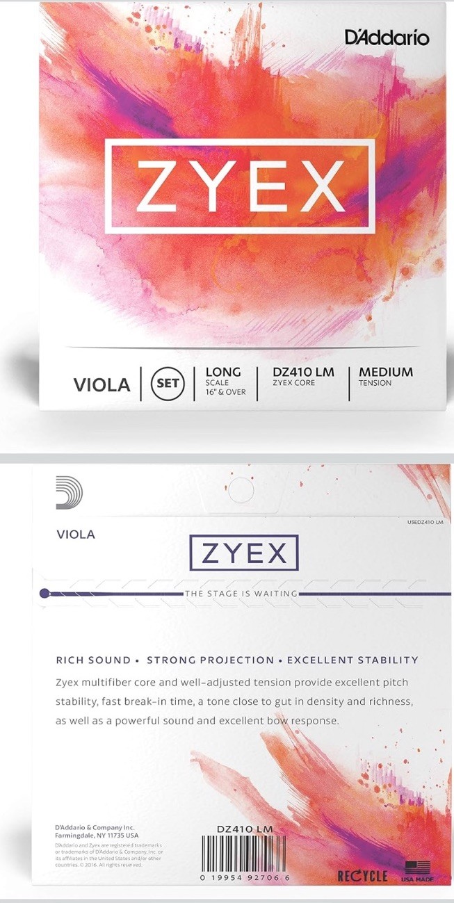 D'Addario Zyex Viola String Set Long Scale Medium Tension New ✅