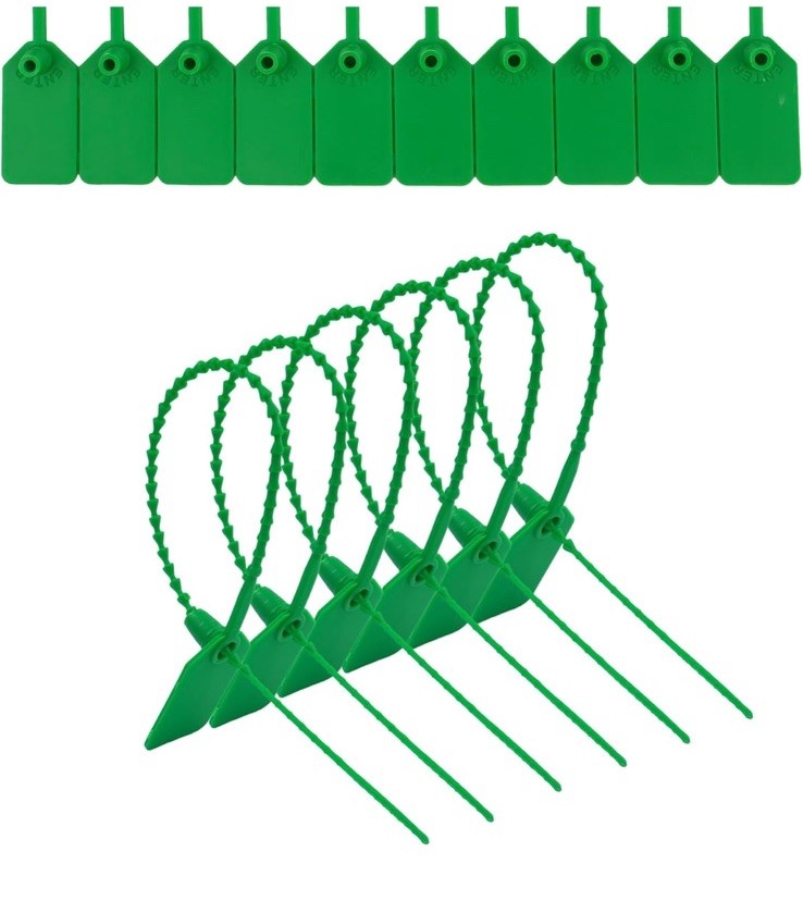 100 Pcs Green Plastic Tamper Seal Tags Labels Pull-Tie Security Seal Zip Lockout