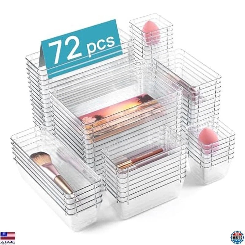 Vtopmart 72 PCS Clear Plastic Drawer Organizers Set