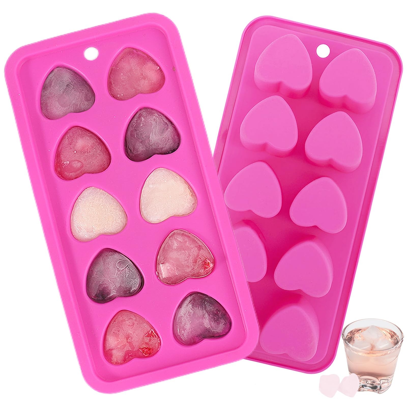 Heart Shaped Ice Cube Tray Silicone Mold, 2 Pack Pink 1.3 inches,