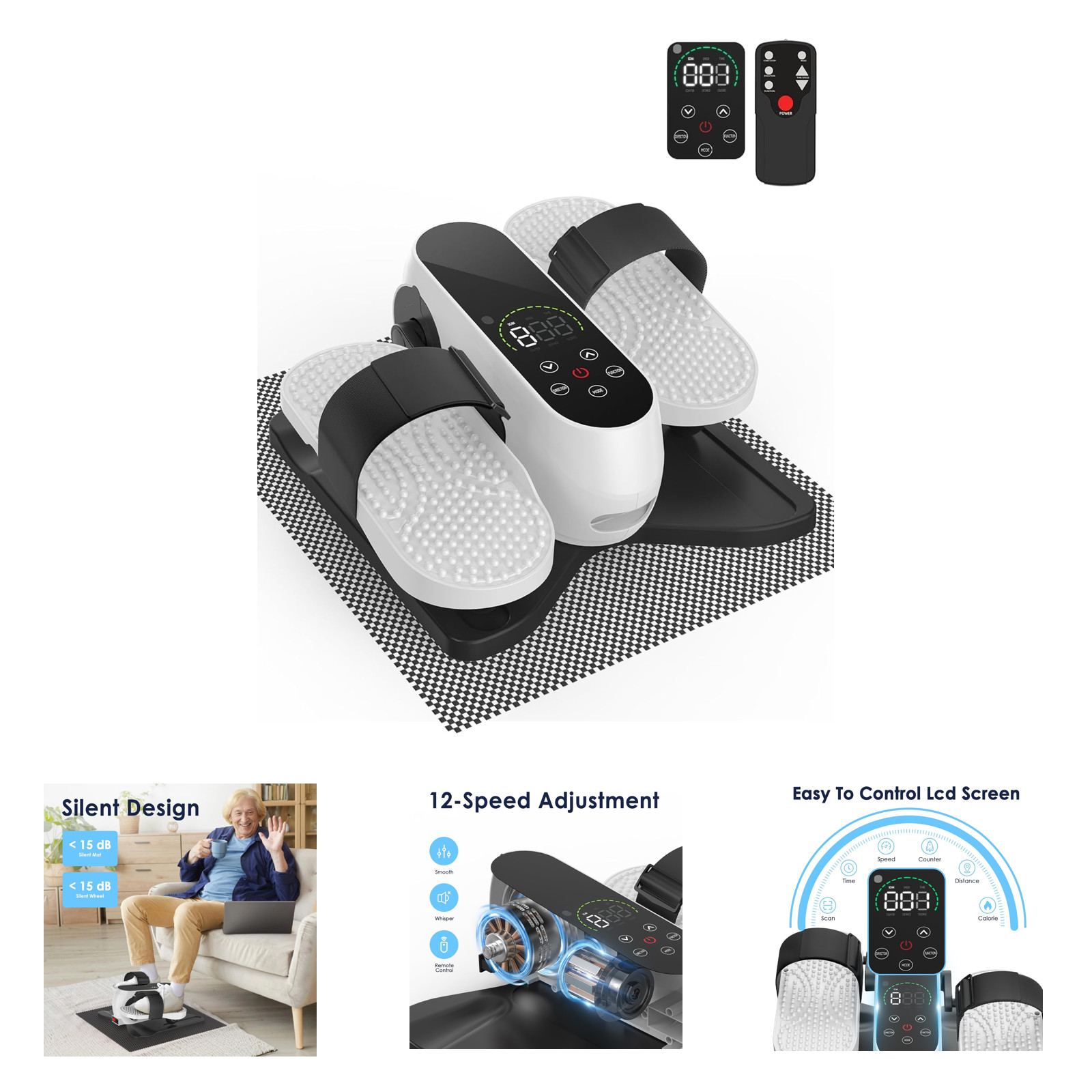 Under Desk Elliptical Machine Electric Leg Exerciser 12 Speeds Remote Control