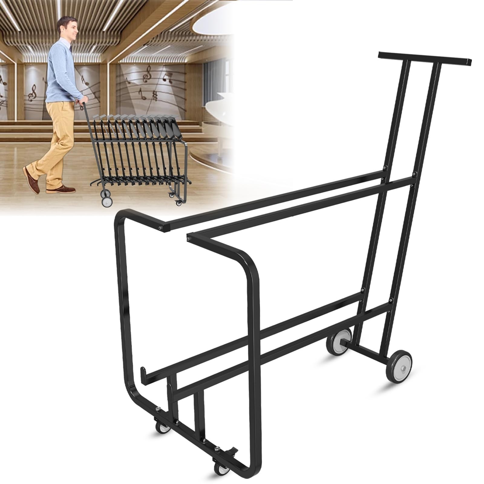 Music Stand Cart with Wheels, Portable Metal Music Rack Stand Dolly