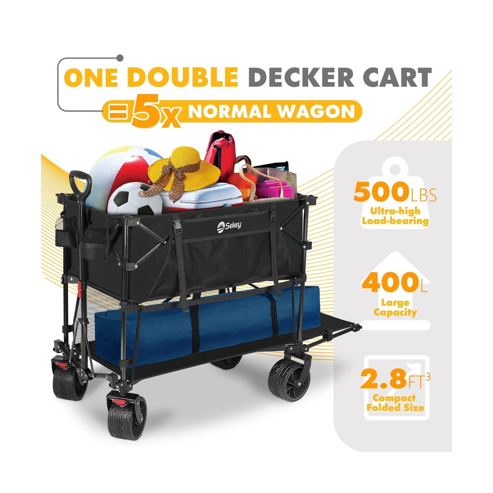 Sekey 500LBS Heavy Duty Double Decker Wagon with Extender, 400L Large Capacit...