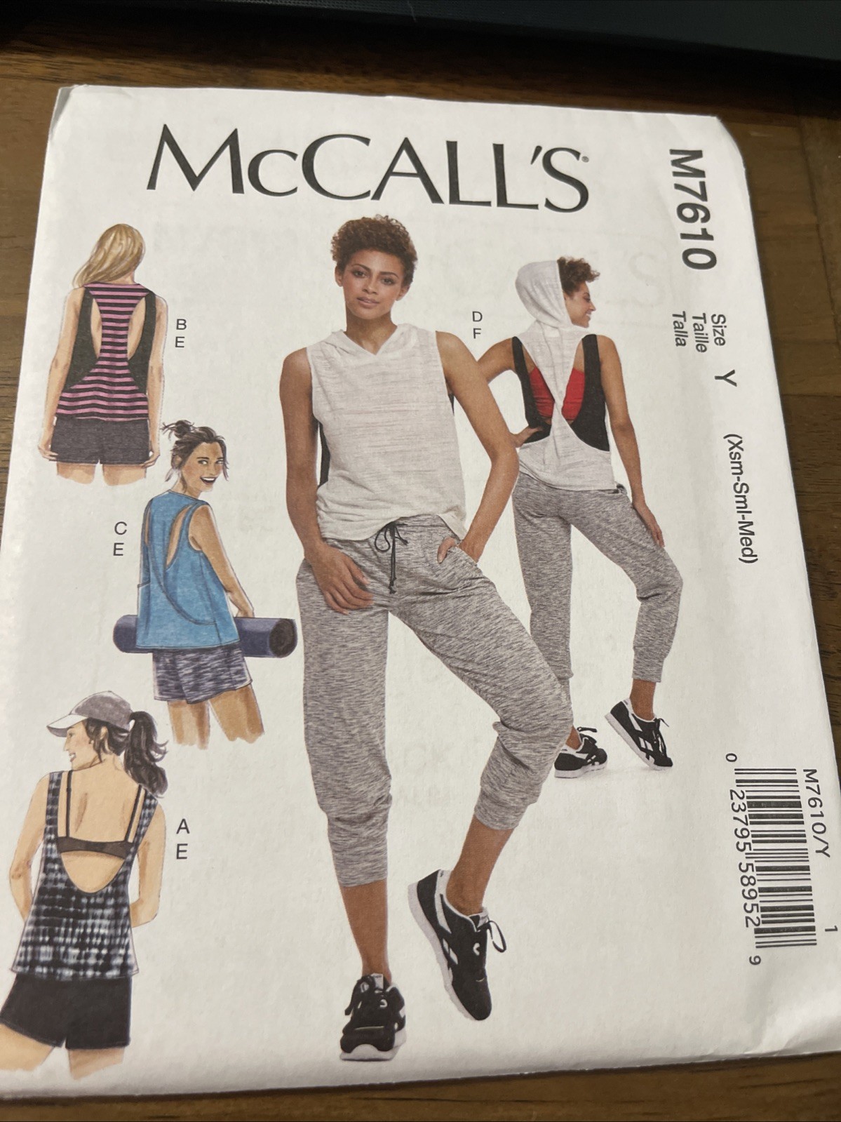 McCalls Pattern M7610 Ms Athletic Tops w/Back Opts~Pull-on Pants & Shorts XS-M