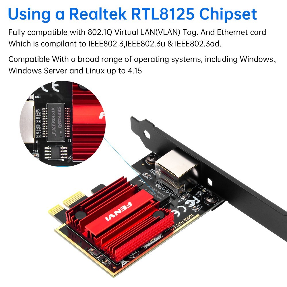 2.5Gbps PCIe Network Adapter Realtek RTL8125B Chip Multi-Gigabit Ethernet Card