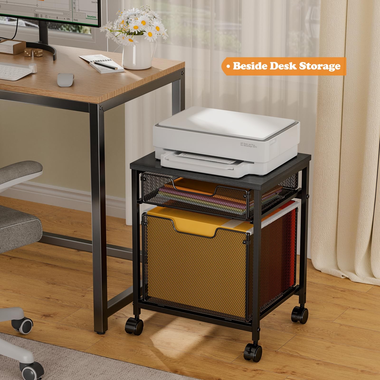 Rolling File Cabinet Cart, Printer Stand with Storage Drawer, Mobile Filing C...
