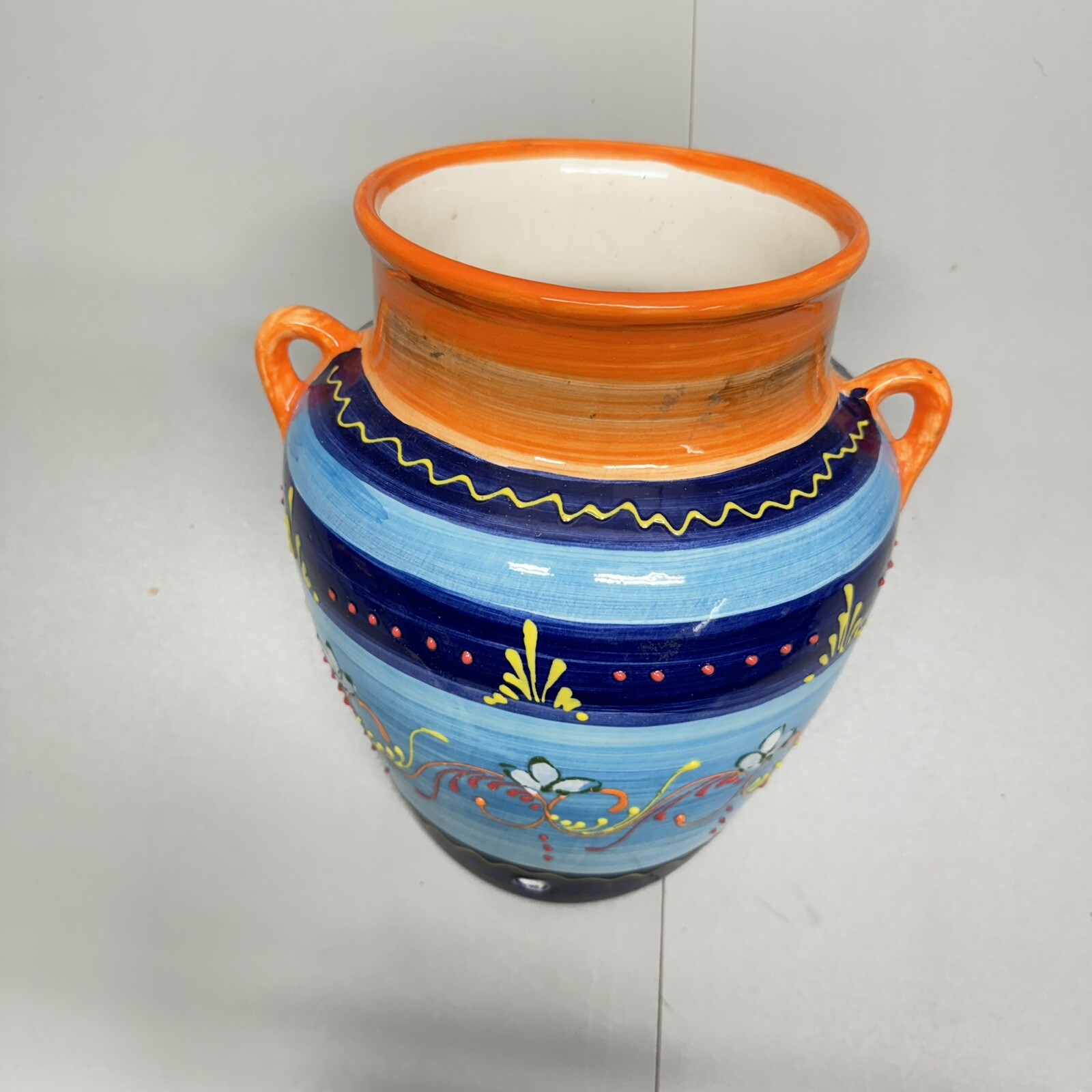 El Avion Hand Made In Spain Blue Orange Wall Vase Ceramic Planter