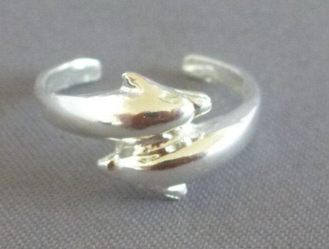 Two leaping dolphins toe ring genuine .925 sterling silver