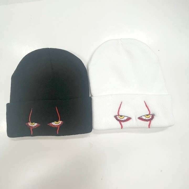 2 Scary Clown IT Hats Beanies Black White Soft & Warm Multicolor One Size