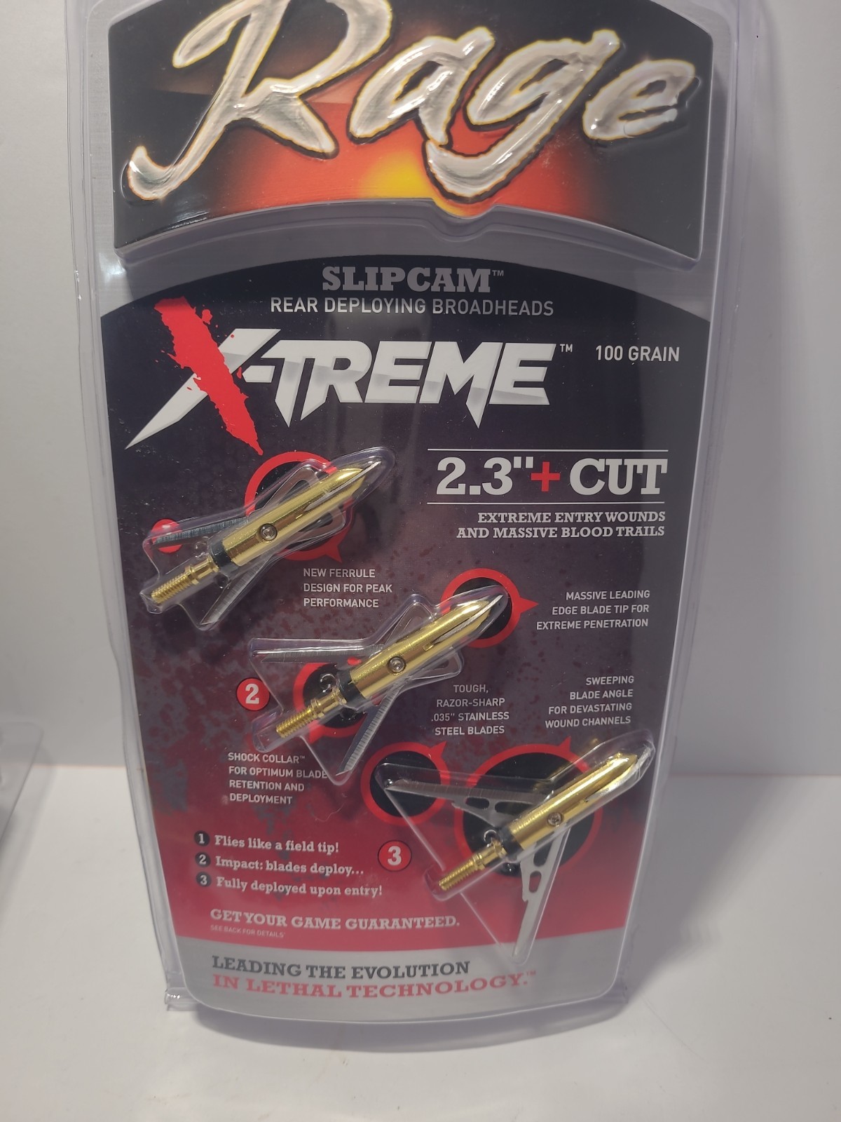 ONE RAGE Slipcam X-TREME extreme 2"+ cut mechanical 2 blade broadheads 100 grain