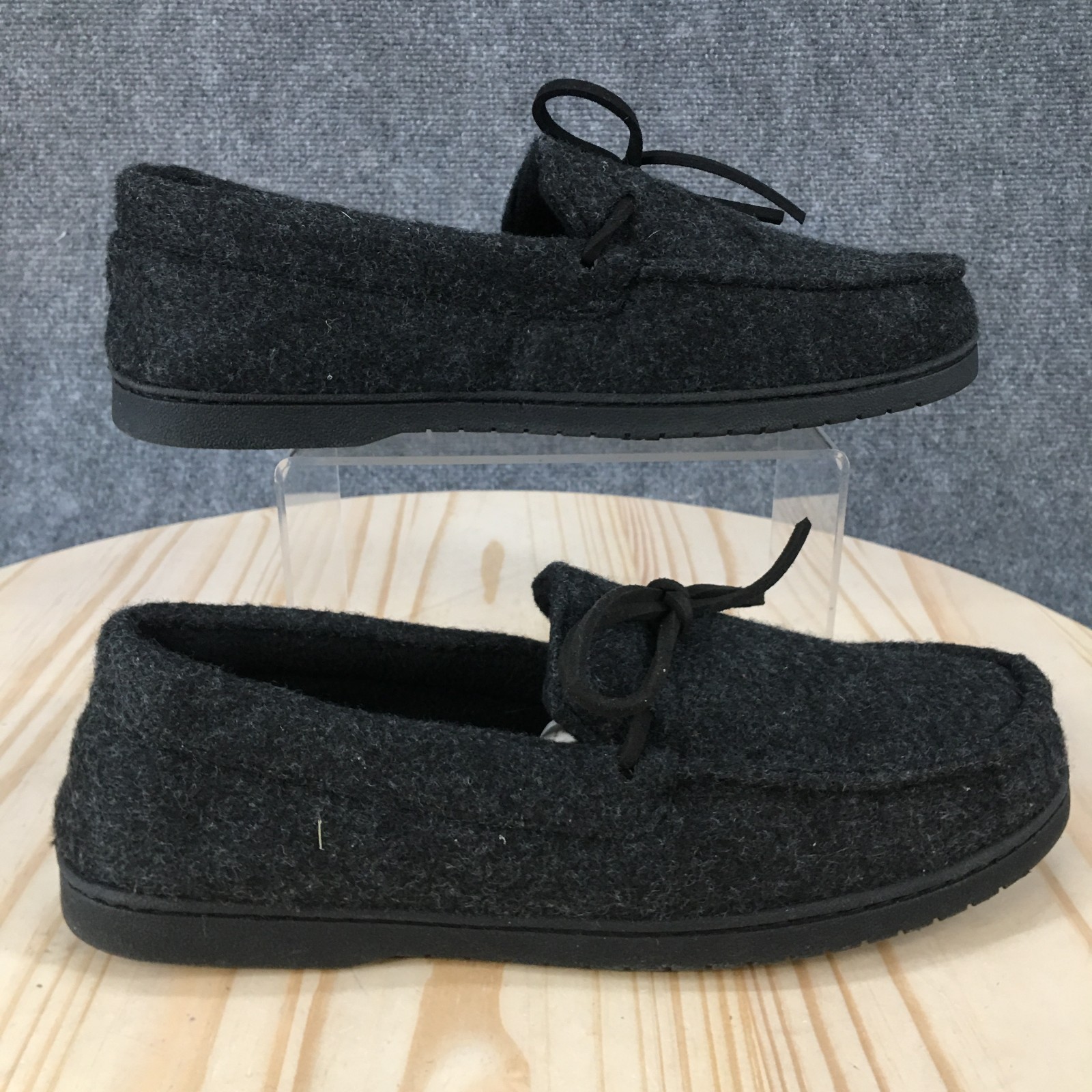 Dluxe by Dearfoams Slippers Mens 10 Moccasin Gray Wool Lace Up Casual Comfort
