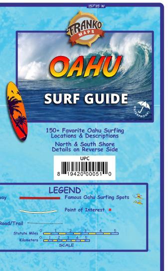 Oahu Surf Guide Hawaii Waterproof Surfing Map by Franko Maps