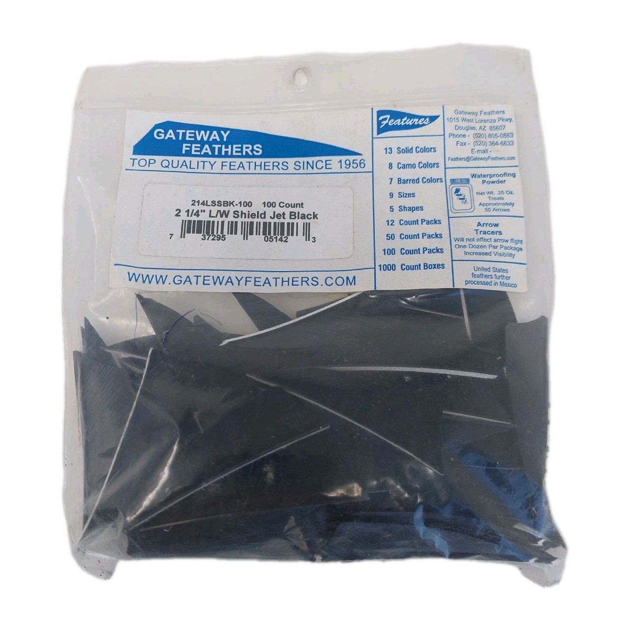 100 Pack Gateway Feathers 2.25" Left Wing: Shield Jet Black 214LSSBK-100