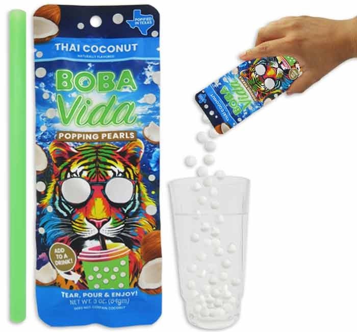 Boba Vida Popping Boba Pearls - Thai Coconut - 1 Pouch - 3oz