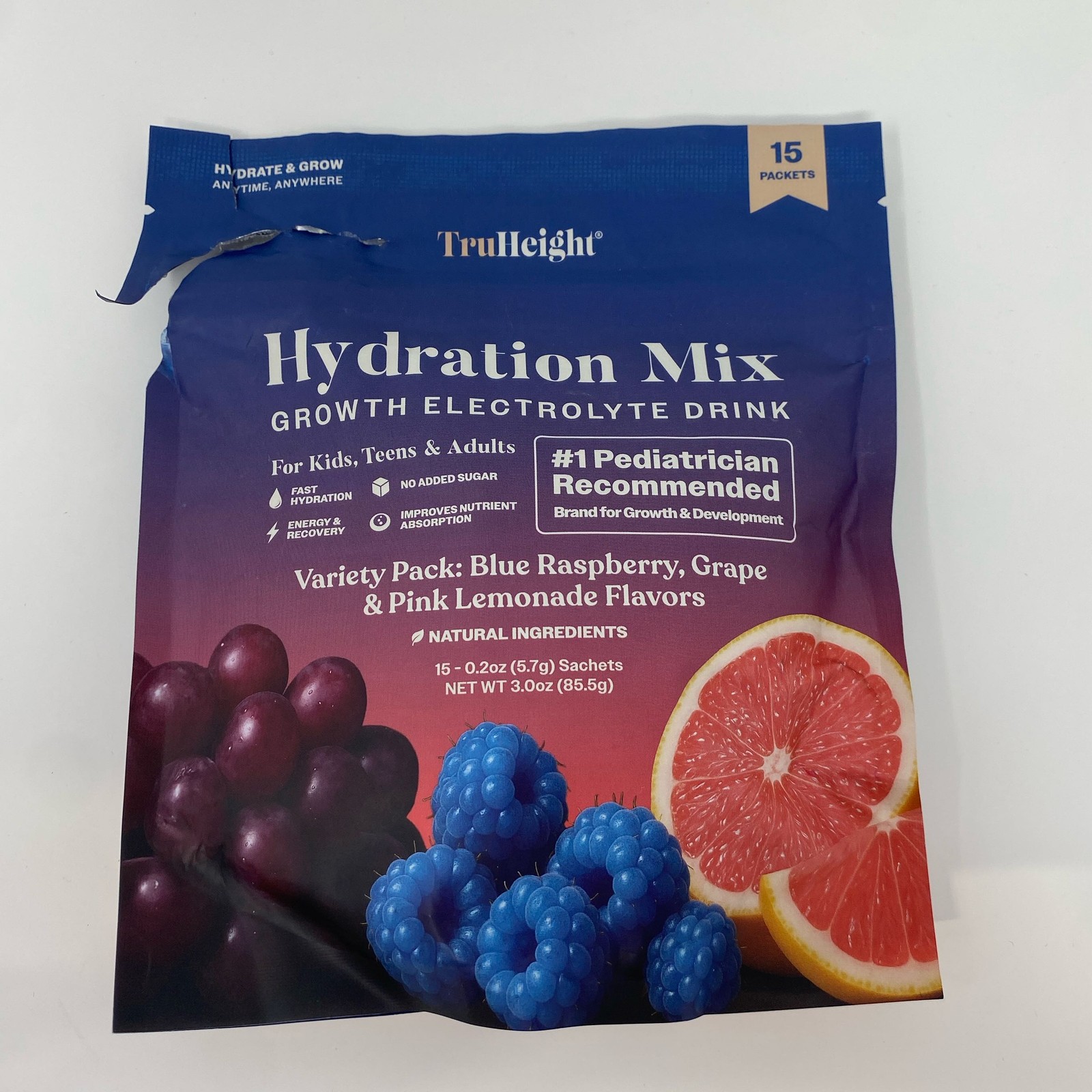 TruHeight Hydration Mix Variety Pack Blue Rasp/Grape/Pink - 15 Packets