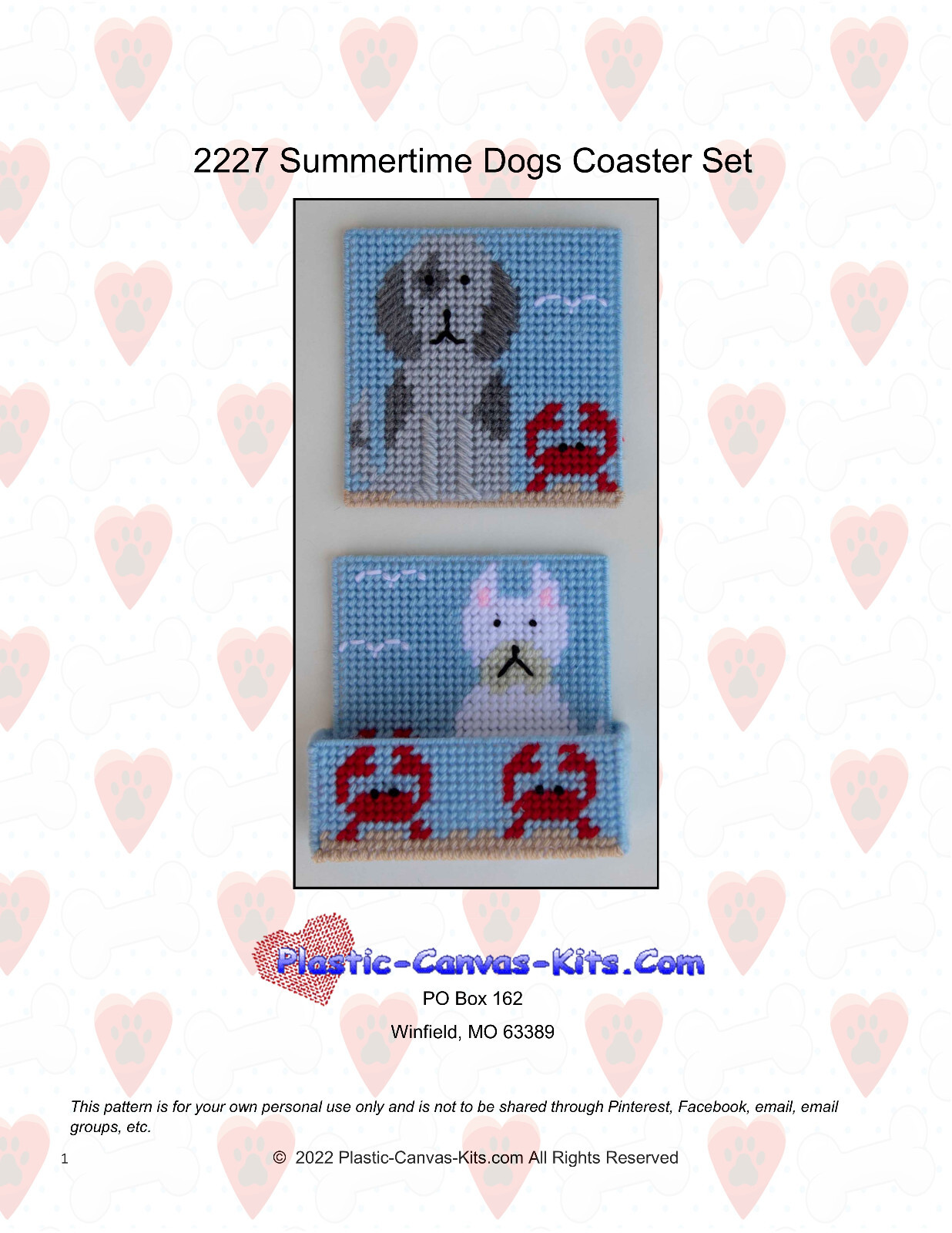 Summertime Dogs Coaster Set- Plastic Canvas Pattern or Kit