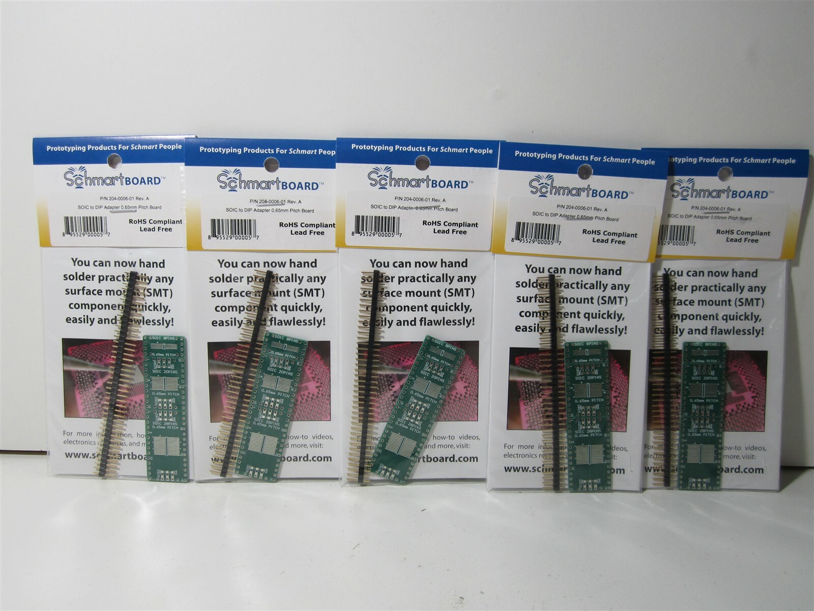 SchmartBoard (204-0006-01) EZ 0.65mm Pitch SOIC to DIP Adapter (Lot of 5)