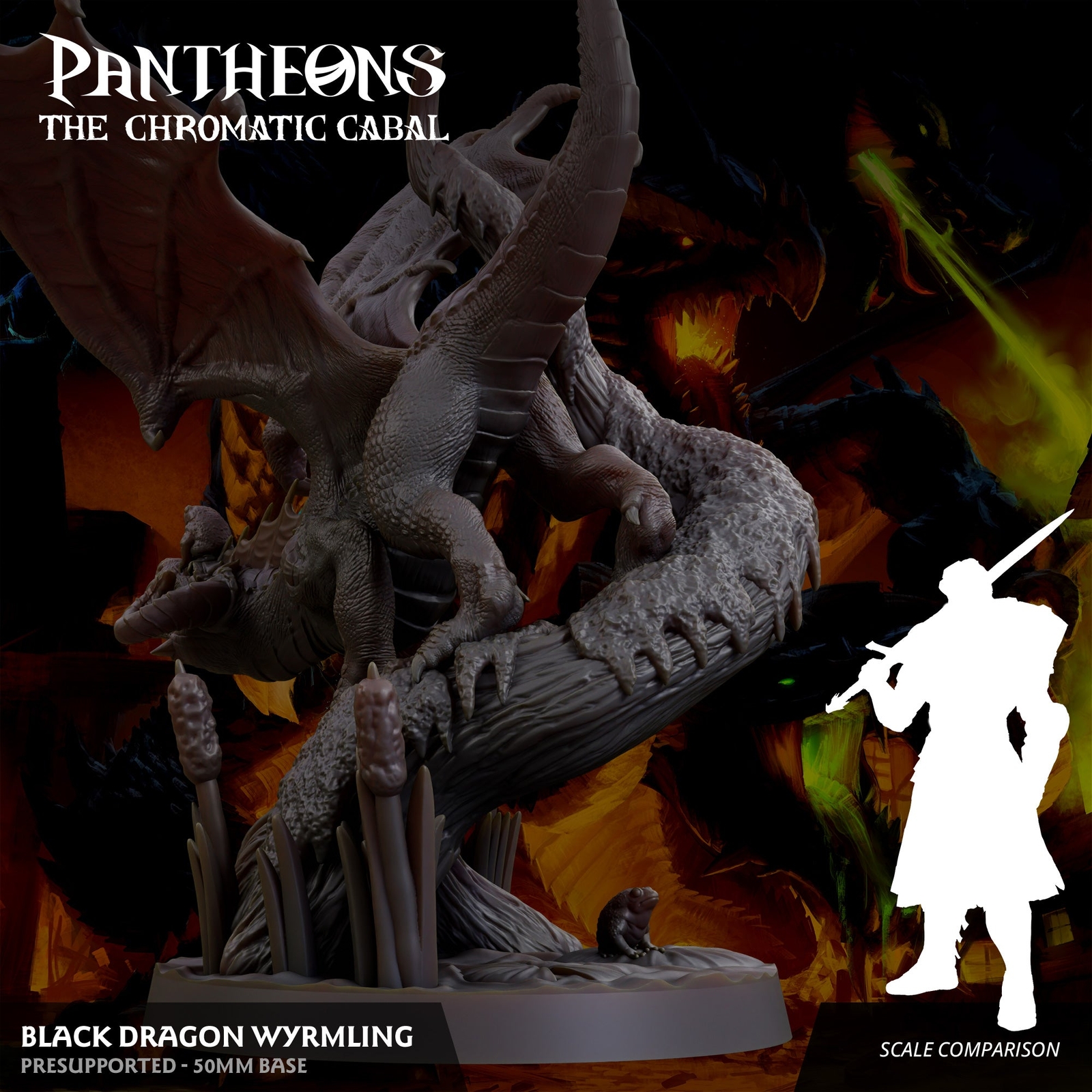3D Printed Sordane Publishing Wyrmling Black Dragon Pantheons - The Chromatic