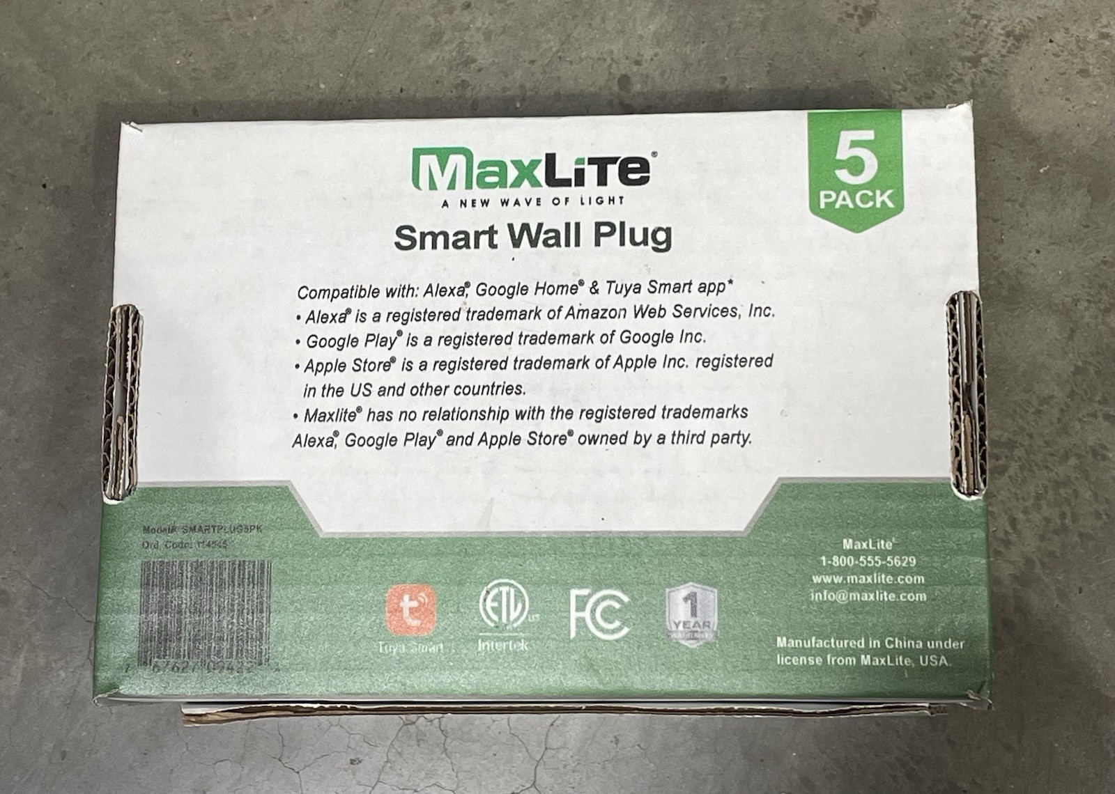5 Pack MaxLite Smart Wall Plugs Google Alexa Compatible NEW!