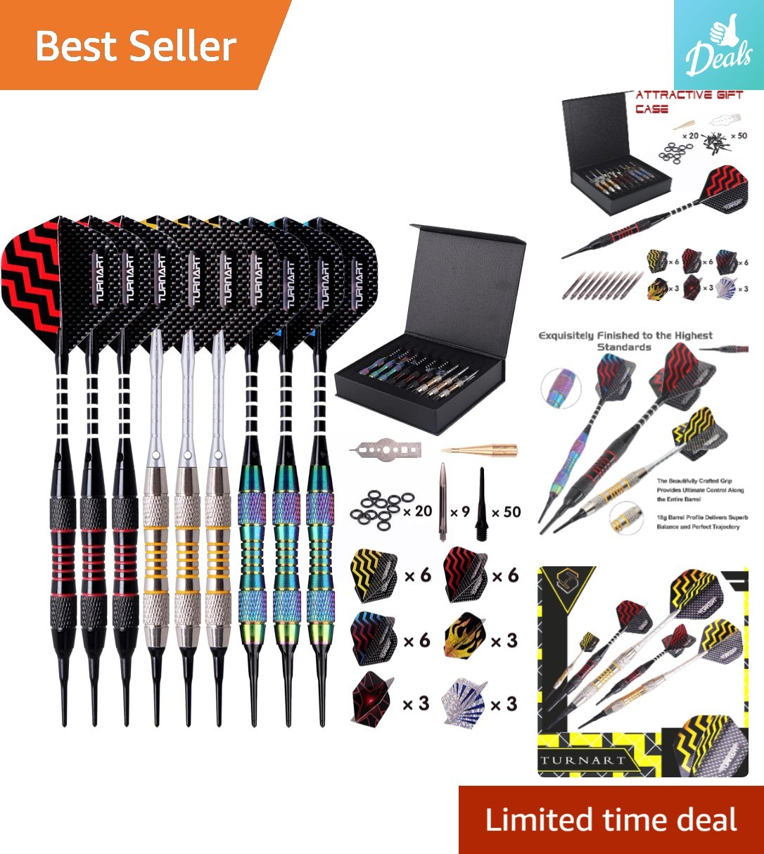 Luxury 9-Piece Soft Tip Darts Set with 50 Extras & Gift Case - Perfect Precision