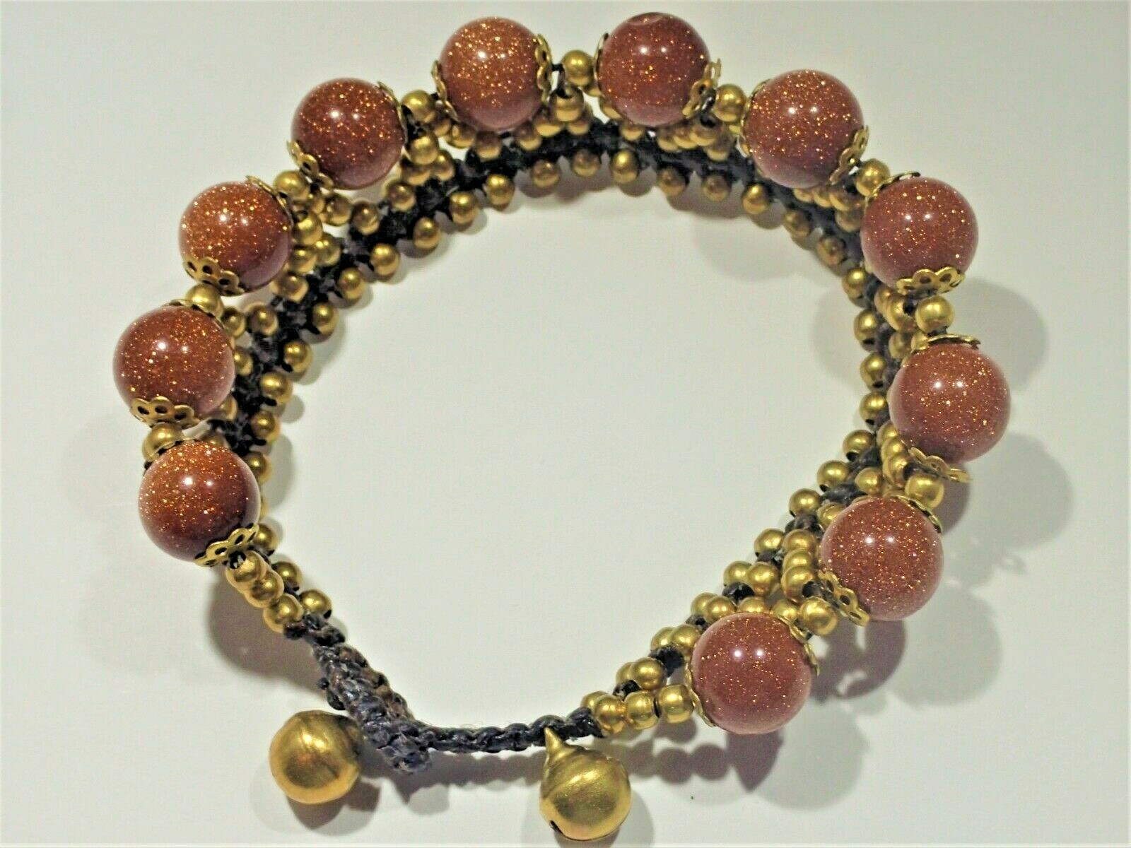 Brass Beaded Goldstone Bracelet 71/4'" L
