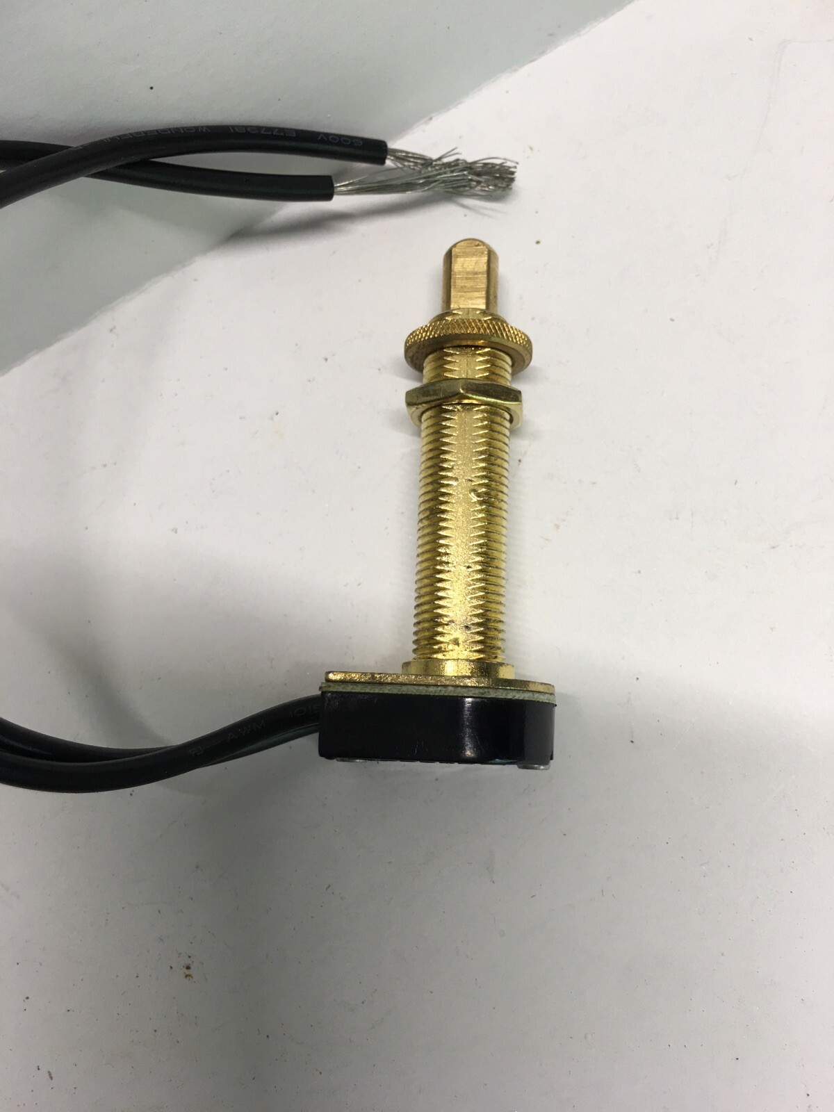 PUSH BUTTON ON-OFF BRASS PLATED CANOPY SWITCH SINGLE POLE 1 1/2" SHANK NOS