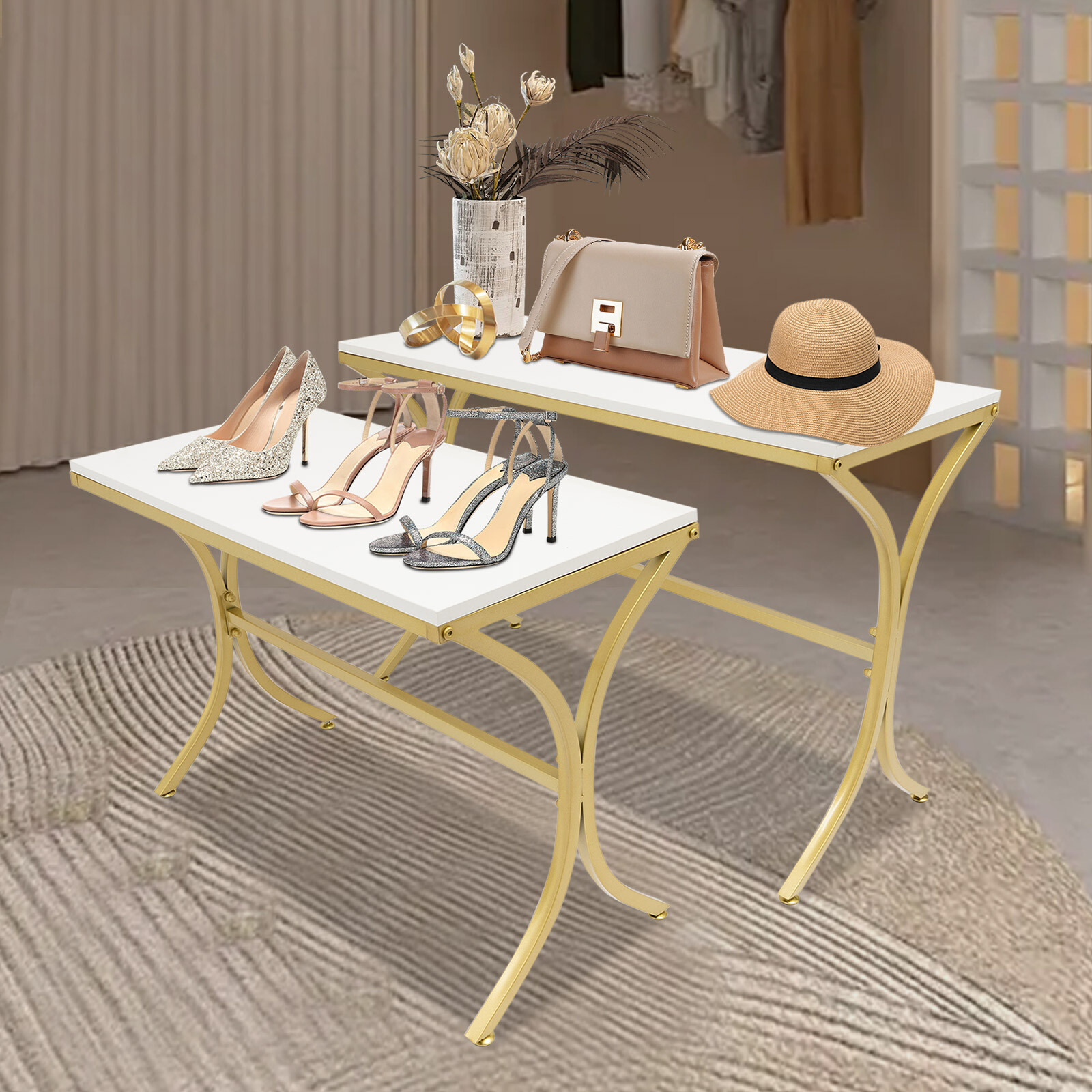 2pcs Handbag Display Stands, Display Riser Shelves, Modern Nesting Tables