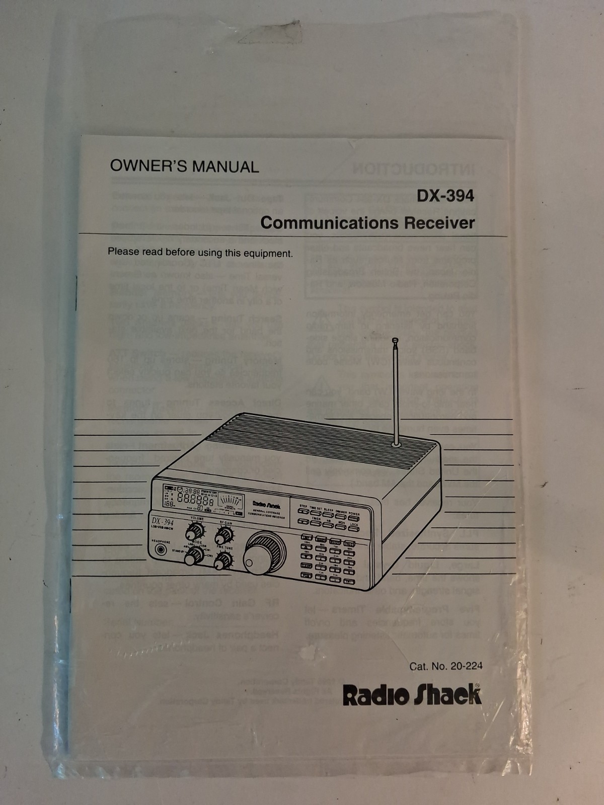 Radioshack DX-394 Communication Receiver OWNERS MANUAL Cat No. 20-224