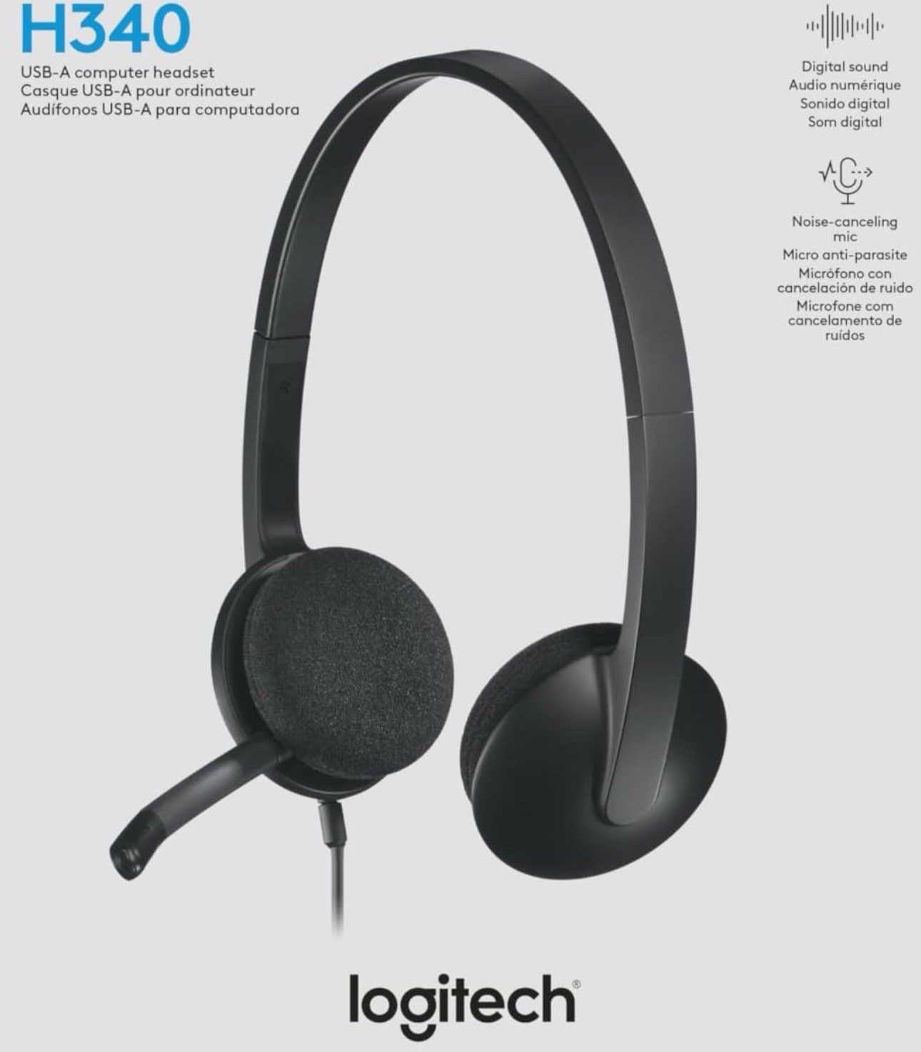 Logitech Computer Headphones H340 USB Computer headset Noise Cancelling Digital