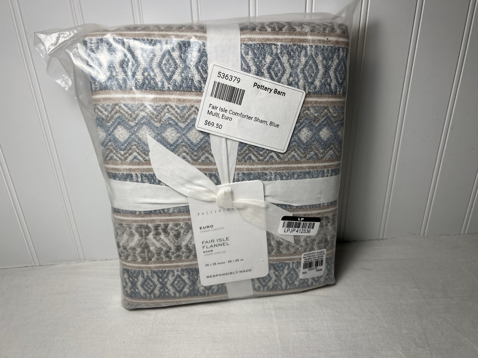 Pottery Barn Fair Isle Quilted Euro Sham Blue Multi
